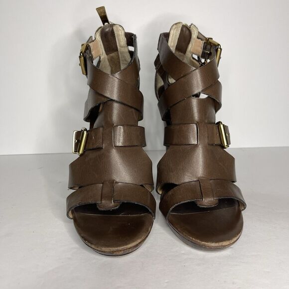 POUR LA VICTOIRE Women’s Strappy Sandal Heels 6.5M Brown Leather Made in Brazil - Picture 2 of 11